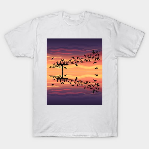 Phone Line Sunset T-Shirt by Jonny Global Design